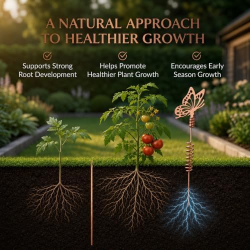 Premium Electroculture Copper Garden Antennas (3-Pack) – Decorative Butterfly Plant Growth Boosters for Tomatoes, Vegetable Gardens, Raised Beds & Houseplants – 99% Pure Copper Stakes - Image 5