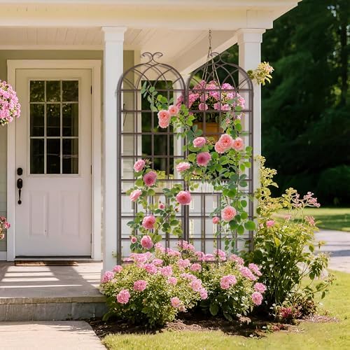 LZRS 82.7 x 40in Rustic Iron Arch Decoration Garden Trellis with Metal Coating – Perfect for Supporting Climbing Plants Outdoor, Roses, Vines, Flowers, and Vegetables, Brown - Image 7