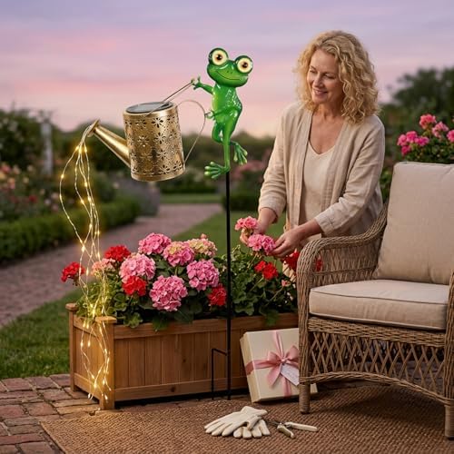 Solar Watering Can, 32 Inch Automatic Outdoor Solar Lantern with Warm LEDs, Weather-Resistant Yard Decor, Frog Hanging Lights for Outside - Image 2