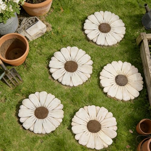 Landoraloria Cement Flower Stepping Stone 10” Daisy Garden Path Stone for Yard & Walkway Handcrafted Non-Slip Outdoor Patio Decor Weather-Resistant Cement Stone (White) - Image 5