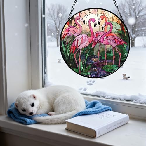CHATYOUNG Stained Glass Window Hanging Pink Flamingo Large 11.8" - Birds Suncatcher Door Garden Home Decor and Christmas Mother's Day Birthday Gift for Grandma Mom Nana and Women Wife Bird Lover - Image 7