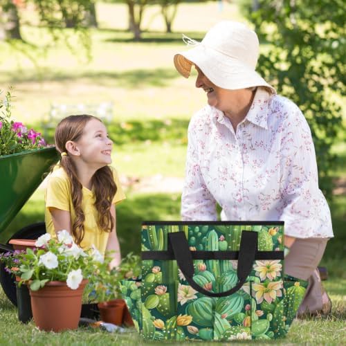 Green Succulent Cactus Garden Tool Bag with Hard Bottom and 10 Pockets - Image 6