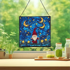 Starry Night Gnome Stained Glass Suncatcher – Square Hanging Window Panel for Home or Greenhouse – Whimsical Glass Art Gift for Garden Lovers, Christmas, Halloween, Father Days 81MU6h - Image 2