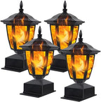 Dynaming Solar Flame Post Lights Outdoor, Solar Powered Lamps Fence Post Cap Lights, Flickering Flame LED Lantern Decorative Waterproof for Garden Deck Patio, Fit 4x4, 5x5 or 6x6 Wooden Posts, 4 Pack by Dynaming