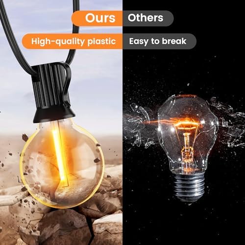 OHLUX 35FT Solar String Lights Outdoor, Waterproof Solar Patio Lights with Remote, 17 Shatterproof LED Filament G40 Globe Bulbs, 2200K Soft White, Dimmable Outside Hanging Light for Backyard Deck - Image 4