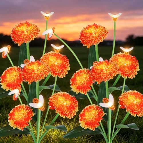 4 Pack Solar Bee Path Lights, Honeycomb Flower with 12 Swaying Bees 600mAh Waterproof Garden Decor by Unknown