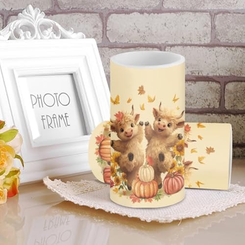 Pack of 2 Flameless Candles with Timer Battery Operated Candles with Remote Thanksgiving Day Flameless Pillar Lights for Autumn Theme Home Decoration, Pumpkin Highland Cow - Image 3