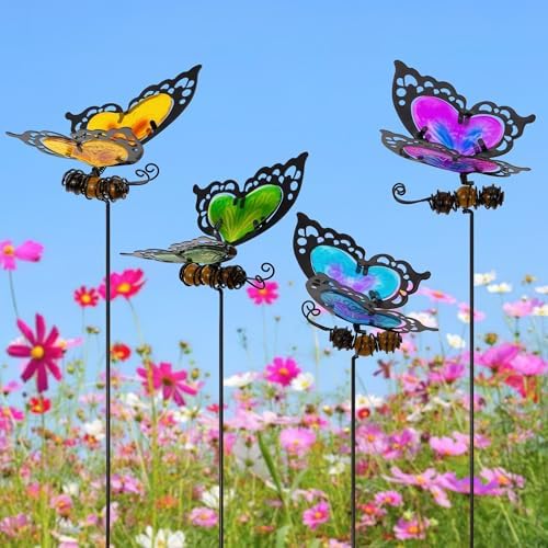 Butterfly Garden Stakes,Kit Made of Glass and Metal by Voumsil