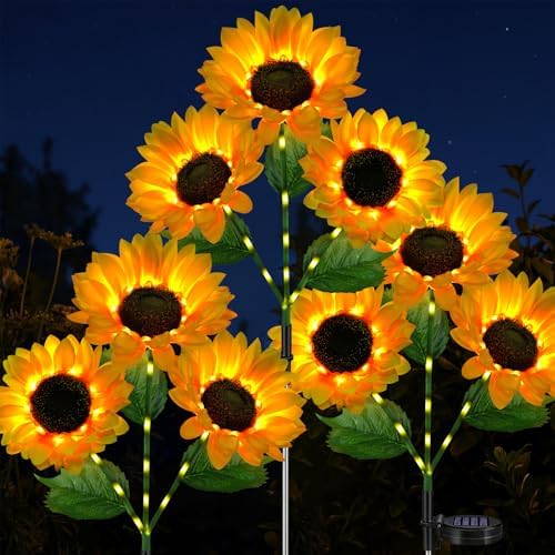 Solar Sunflowers Outdoor Waterproof Flowers Lights Yard Garden Fall Decor by ReyeeInc