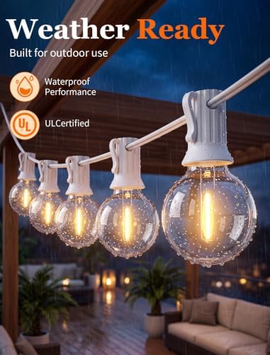 100FT G40 LED Outdoor String Lights, 50+2 Shatterproof Bulbs, White Wire - Image 6