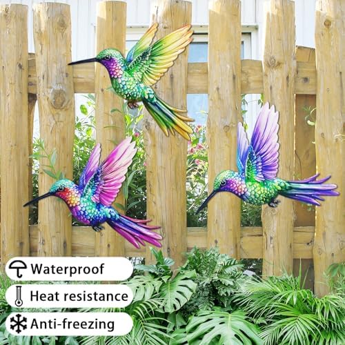 John's Studio 3Pcs Metal Hummingbird Wall Decor Outdoor Garden Hanging Art Sculptures Home Theme Decorations for Kitchen Bathroom and Pool - Image 5