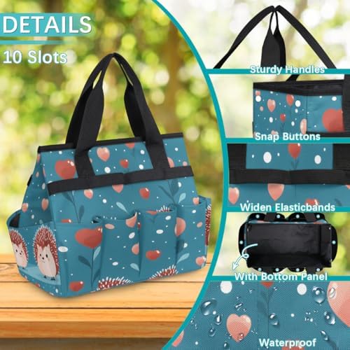 Cute Hedgehog Garden Tool Bag Organizer Heavy Duty Heart Gardening Tote Bag with 10 Pockets for Women Men Gardening Gifts - Image 5