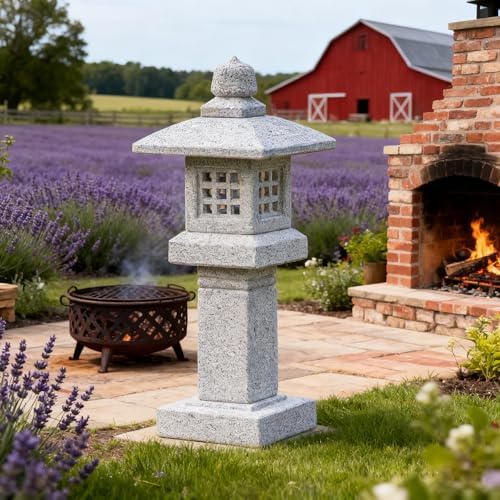 Natural Granite Stone Lantern, Japanese Garden Pagoda, Handcrafted Traditional Stone Lantern, Suitable for Garden, Patio, Zen Landscape Decor (Height 25 x Width 10 inches) - Image 5