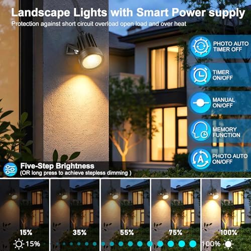 Plug and Play Low Voltage Landscape Lighting Kit with Extension Cable, 12Pack 90FT Wired Landscape Lights with Transformer, Warm White Waterproof Outdoor LED Spotlights for Yard, Garden, Pathway - Image 5