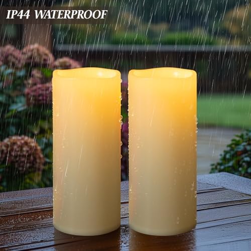 5" x 14" Large Waterproof Outdoor Flameless Candles Battery Operated LED Flickering Pillar Candles with Remote and Timer for Indoor Outdoor Lanterns, Off White, Long Lasting, Set of 2 - Image 6