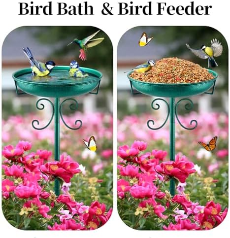 Daoeny 35In Metal Bird Bath for Outside, Vintage Freestanding Birdbaths & Birdfeeder, Bird Baths Feeder Bowl for Outdoors Garden Patio Yard Lawn Decor, Upgraded 5-Pronged Base (Green) - Image 4
