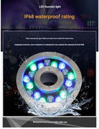 Submersible LED Pool Lights - LED Ring Fountain Light, With Remote Control IP68 Waterproof Underwater Light, 12V/24V Stainless Steel LED Color Changing Spotlight, Middle Hole Pond Lighting(18W(ac12v)) - Image 6