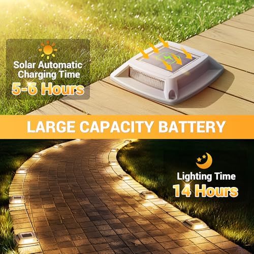 Solar Dock Lights Outdoor 6 Pack, IP68 Waterproof Driveway Deck Light, Warm - Image 5