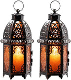NEEDOMO Set of 2 Moroccan Lanterns Decorative Indoor & Outdoor, Hanging Candle Lantern, 11'' Vintage Candle Holder, Metal Lanterns Decorative, Table, Patio, Porch, Shelf, Gothic Home Decor (Amber) by NEEDOMO-LightUpYourSpace