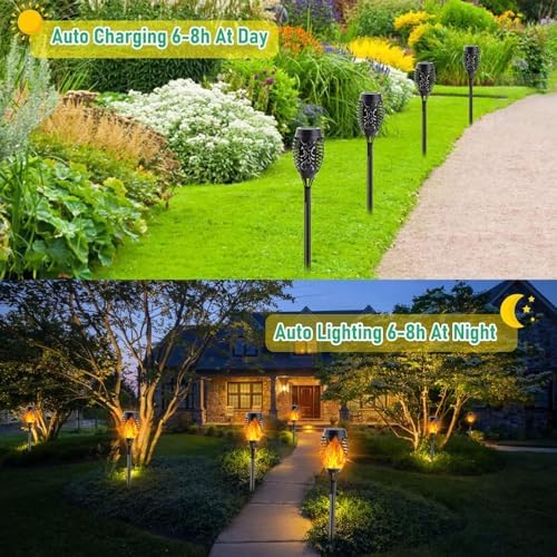 Solar Lights Outdoor, Solar Torch Light with Flickering Flame for Garden Decor, 20.5'' Small Size Solar Powered Garden Lights, Waterproof Flame Torches for Outside Patio Pathway Yard Decorations - Image 4