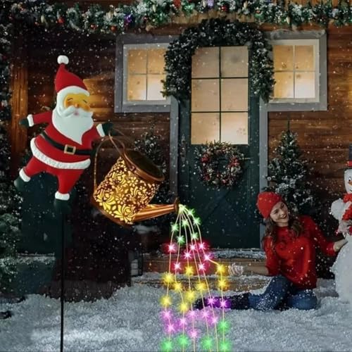 Christmas Solar Kettle Lights,Garden Lawn Decorative Lights,Vintage Metal Watering Can with Claus,Waterproof Outdoor Lantern Decoration with LED Light for Garden, Patio, Lawn (Style B*2) - Image 7