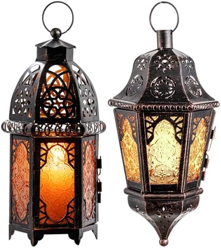NEEDOMO Moroccan Table & Hanging Lanterns, Amber Metal Lanterns Decorative Indoor/Outdoor, Table, Patio, Porch, Shelf, Gothic Home Decor by NEEDOMO-LightUpYourSpace