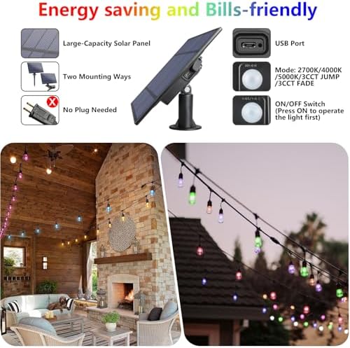 48FT Solar Outdoor RGB String Lights Waterproof Shatterproof - Image 5