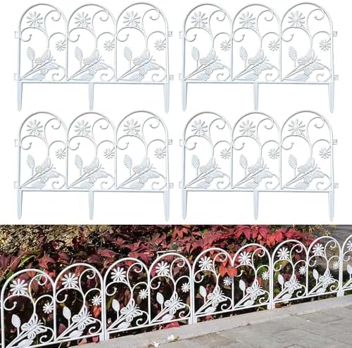 Ouliget Plastic Decorative Garden Fence,Vintage Grass Lawn Flower Beds Landscaping Edging Borders,Lightweight Outdoor Path Fence (White Butterfly 21.5 Inches) by OULIGET