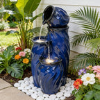 29" Ceramic Water Fountain Outdoor, 4-Tier Dynamic Wavy Design, LED by Ultym