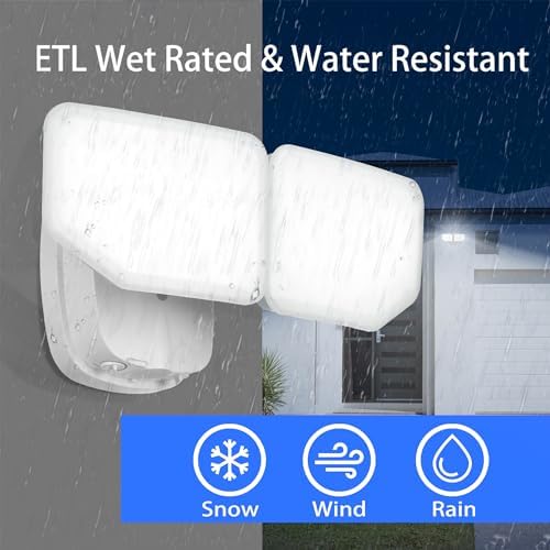 38W Flood Lights Outdoor, Integrated LED Security Light Fixture with 2 Adjustable Heads, Adjustable Brightness and Color, Dusk to Dawn Exterior LED Outdoor Light for Garage Yard Porch (White) - Image 3