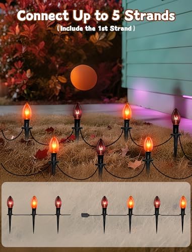 10 Pack Halloween Pathway Stake Lights,19.5ft Halloween Party Decor Walkway Lights with C9 Clear Black&Orange Bulbs for Outdoor Lawn Patio Yard Walkway Garden,Waterproof Clear Black&Orange - Image 4