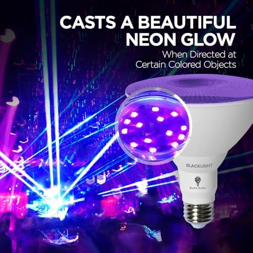 Bluex Bulbs 4 Pack PAR38 LED Black Light Bulb, 20W (200Watt Equivalent) E26 Blacklight Bulb Level 385-400nm, Body Paint, Glow in The Dark Party LED Light Bulb Neon Glow Fluorescent Poster - Image 4