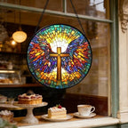 Christian Cross Wings Stained Glass Window Hanging Suncatcher Gifts 15" - Image 5