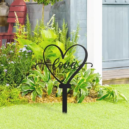 Love Heart Metal Garden Stake Decorative, Heart Shape with Script Design Silhouette Statues for Yard Art, Outside, Patio, Outdoor Decor, Garden Decorations, Lawn Ornaments - 24" Black - Image 4
