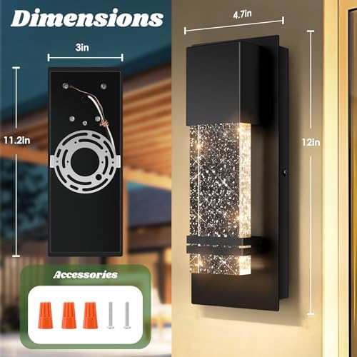 BesLowe Outdoor Wall Light Fixtures with Crystal Bubble Glass, 10W 3000K - Image 6