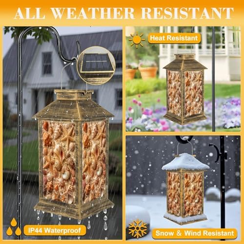 Solar Lantern Outdoor Waterproof Seashell Garden Decor LED Hanging Solar Lights Tabletop Lamp Gifts for Women Mom Outside Yard Patio Porch - Image 3