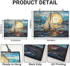 Stained Glass Window Hanging, Art Nouveau Horizon Sailboat Sun Catchers Glass Panel Rectangle Hangings Abstract Suncatcher Decor for Birthday for Women, Men, Wife, Aunt, and Mom 15"x11" - Image 3