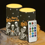 Flameless Candles with Remote Battery Operated Candles with Timer Outdoor Lanterns Happy Halloween Skeleton Flameless Pillar Lights for Trick or Treat Party Decoration - Image 5