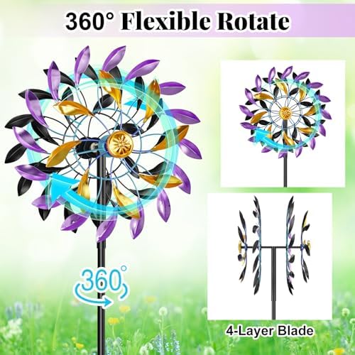 Wind Spinners Outdoor for Yard and Garden, 360 Degrees Metal Wind Sculptures & Spinners, Windmill for Outside Patio Lawn Decor Gifts for Family Friends - Image 3