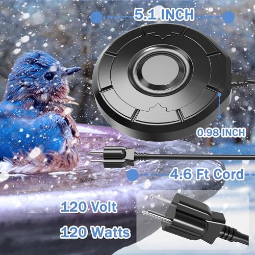 Bird Bath Heater for Outdoors in Winter, Birdbath Water Heater 120 W Pond De-Icer, Bird Bath Deicer Full-Covered Aluminum, Birdbath Heater Thermostatcally Controlled Auto Shut Off for Winter - Image 5