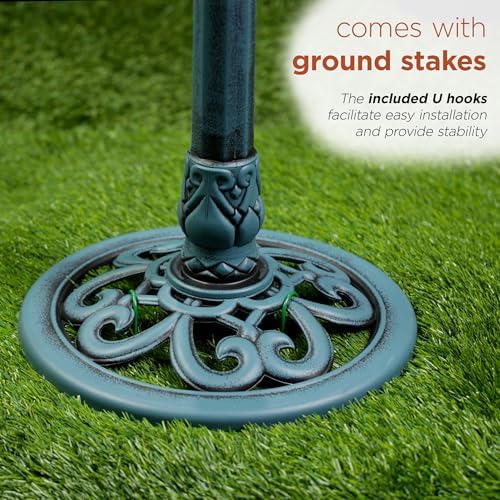 Alpine Corporation TEC116BL Pedestal Birdbath with Scrollwork Base and Ground Stakes, Décor for Lawn & Garden, 28" H, Blue - Image 5
