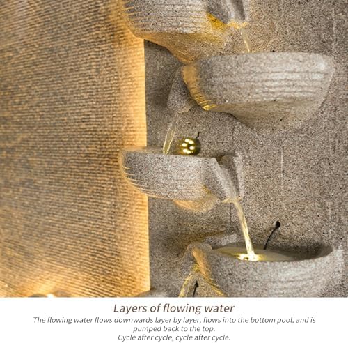 Retro Modern Stone Look Cascading Water Flowing Wall Fountain with LED Lights, 6.89FT Tall Indoor Outdoor Water Feature for Home Garden Entryway(Left)(#A) - Image 6