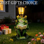 Solar Frog Garden Statue for Outdoor Decor with Lantern - Lawn Decoration 16“ Tall Frog Figurine Lights for Patio, Yard, Porch Ornament - Valentine's Day Gifts for Mom, Grandma, Women - Image 2