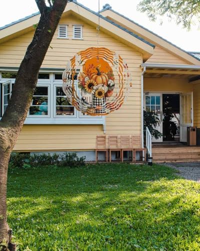Fall Wind Spinner Orange Pumpkin Stainless Steel Spinner for Yard And Garden Maple Leaf Autumn Sunflower Wind Sculptures 12 Inch 3D Crafts Ornaments Hanging Wind Spinner for Outdoor Indoor Decorations - Image 3