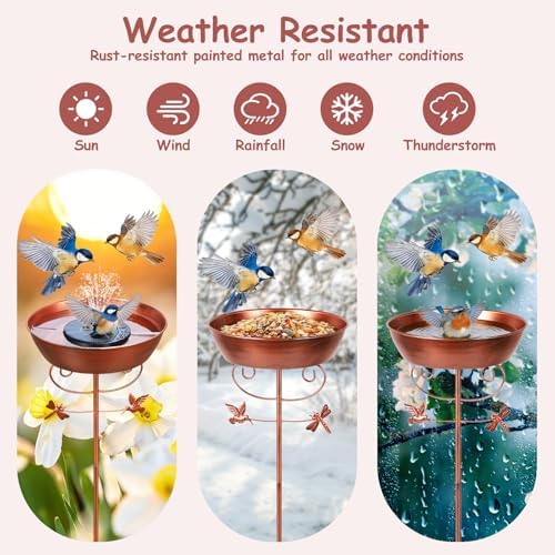 Bird Bath with Solar Fountain Freestanding Birdbaths for Outdoor, Bronze - Image 5