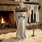 Outdoor Angel Statue with Birdbath, Garden Sculpture Decorations for Yard Patio Deck Home Entryway Hallway (Angel-Grey) - Image 6