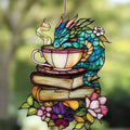 Tea Dragon Books Acrylic Suncatcher 12 Inches, Halloween Decoration Indoor Outdoor, Bedroom Porch Decor, Stained Glass Effect Window Hanging, Fantasy Ornament, Book Lover Gift for Her Mom by XISZYS