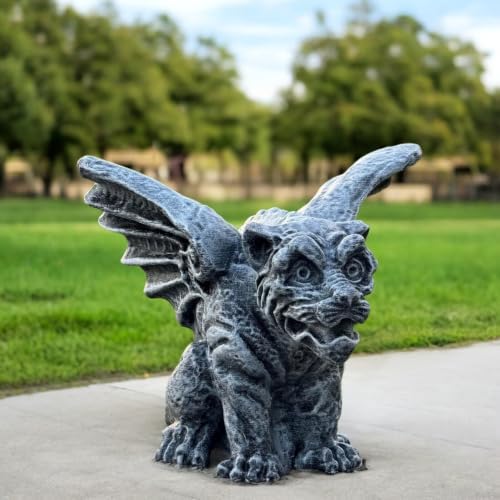 OLOMA Fantasy Guardian Gargoyle Concrete Garden Statue Outdoor Lawn Ornament Gothic Mythical Beast Sculpture Handmade Cement Yard Decor Patio Porch Halloween Fantasy Creature Figure by OLOMA
