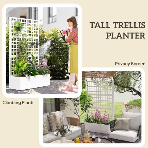 Outsunny Galvanized Raised Garden Bedw/Trellis 43" x 16" x 70", White - Image 4