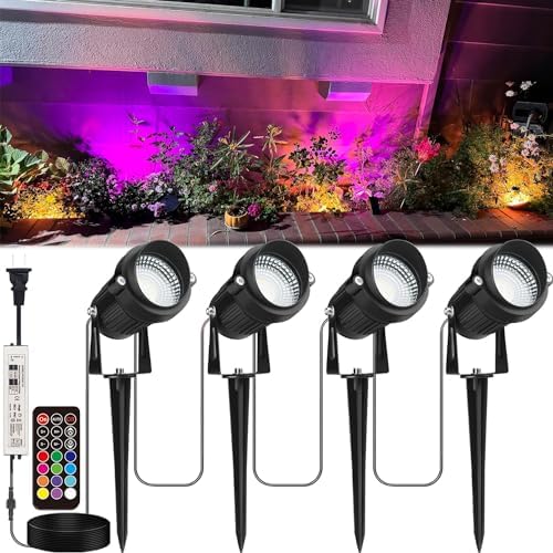 Landscape Lighting, 24W RGB Spot Lights Outdoor for Yard with Transformer & Remote 12 Colors and 19 Modes Outdoor Lights for House Lawn Tree Flag Garden Driveway Backyard Fence Plant, 4 Pack by YEMKJFCDogToys